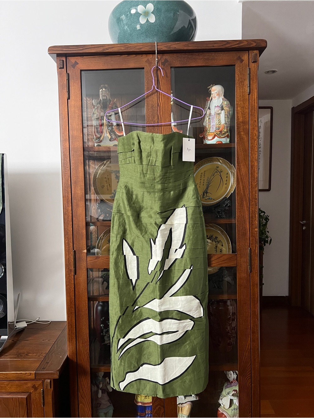 Aje Jasmine Green Column Strapless Linen Midi Dress AU4/US0 NWT